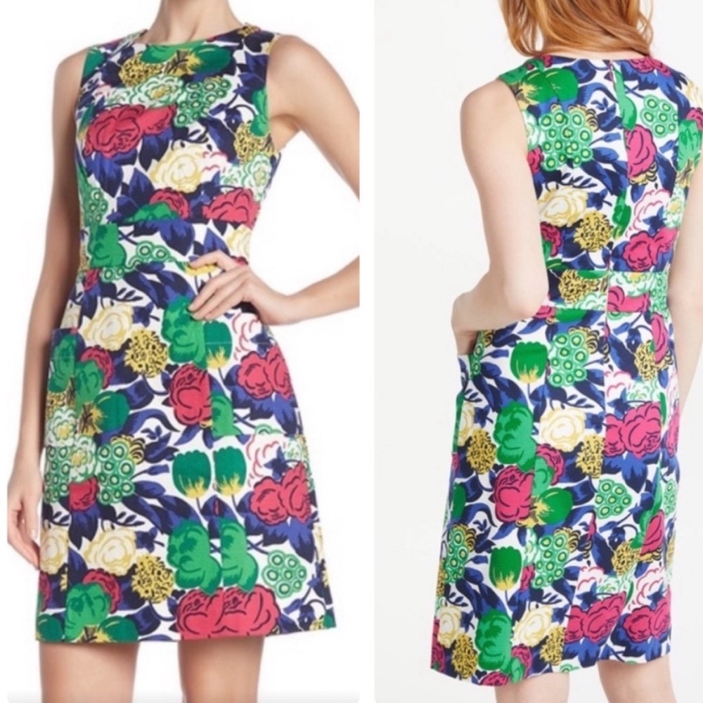 Boden Retro Pocket Shift Oversized Colorful Floral Sleeveless Dress 6 Petite